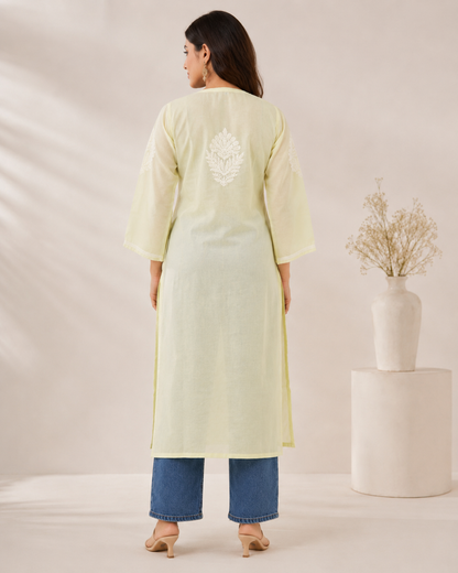 Lemon Chikankari Long Kurta – Nawabi Summer, additional view