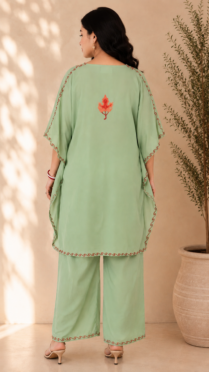 Mint Green Aari Work Kaftan Set - Koshur Summer 3