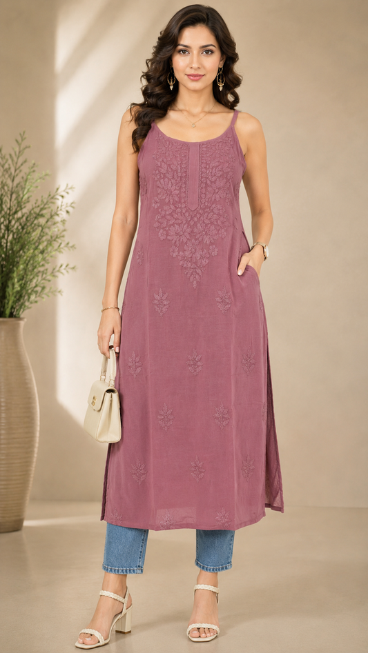 Mauve Chikankari Long Kurta – Nawabi Summer