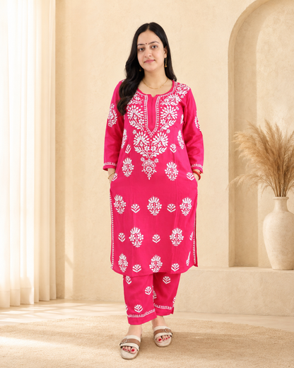 Fuchsia Chikankari Cord Set – Nawabi Summer