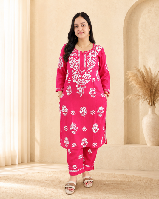 Fuchsia Chikankari Cord Set – Nawabi Summer