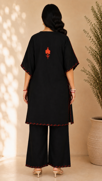 Black Aari Work Kaftan Set - Koshur Summer 3