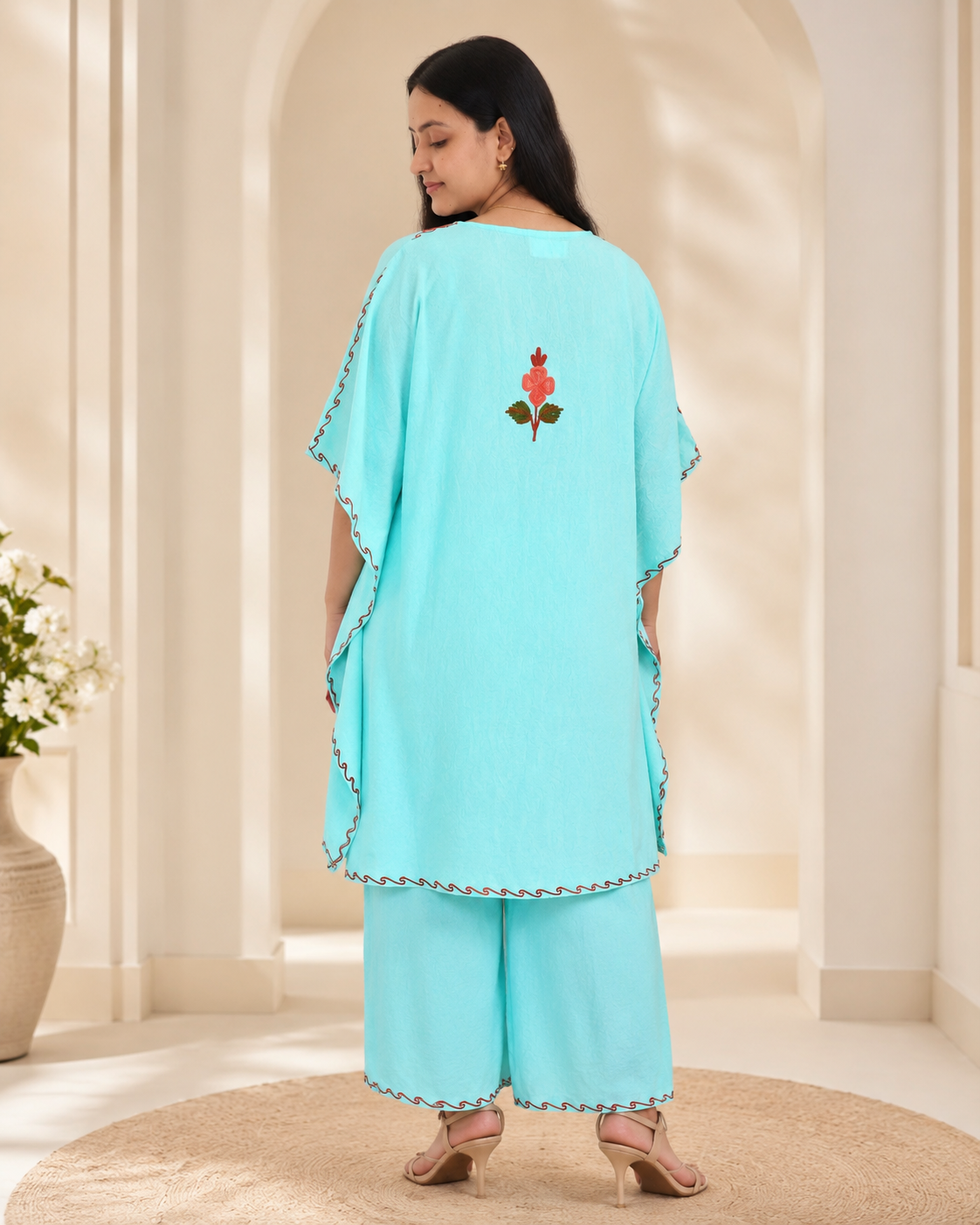 Sea Green Aari Work Kaftan Set - Koshur Summer 3