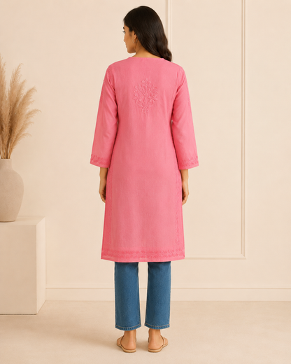 Pink Chikankari Short Kurta – Nawabi Summer