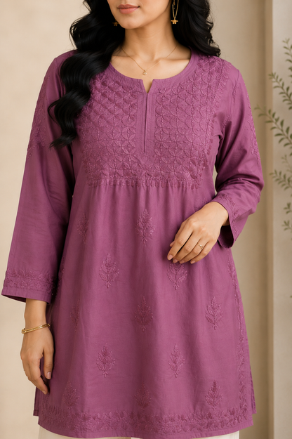 Plum Chikankari Short Kurta – Nawabi Summer