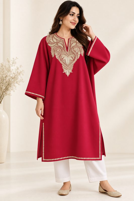 Golden Pink Tilla Work Pheran – Shalimar Summer