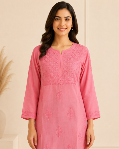 Pink Chikankari Short Kurta – Nawabi Summer