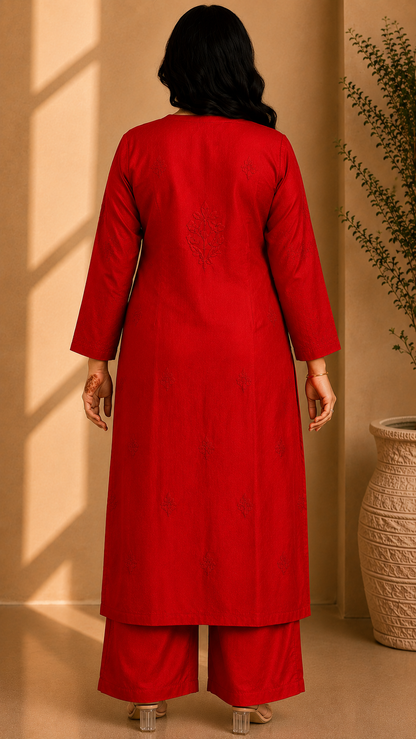 Red Chikankari Cord Set – Nawabi Summer