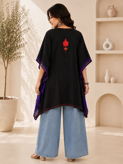 Blue Black Aari Work Kaftan - Koshur Summer 3