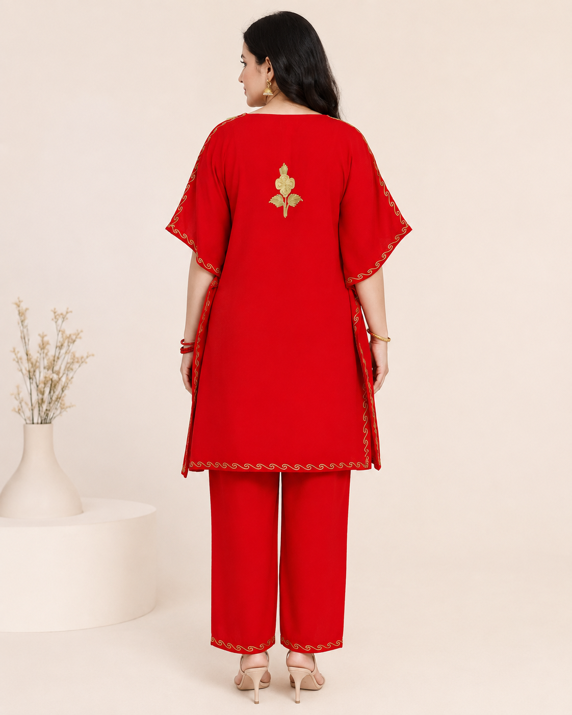 Red Aari Work Kaftan Set - Koshur Summer 3