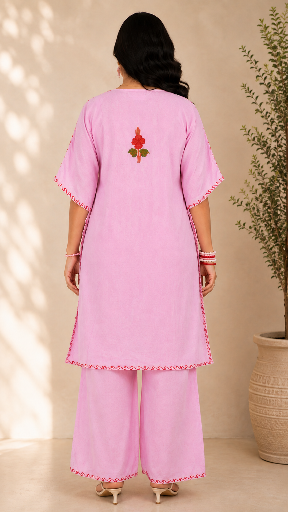 Baby Pink Aari Work Kaftan Set - Koshur Summer 3