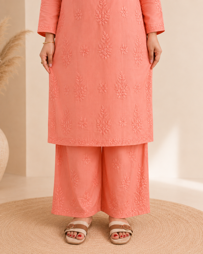 Peach Chikankari Cord Set – Nawabi Summer