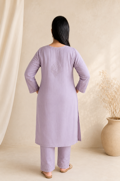 Lavender Silver Chikankari Cord Set – Nawabi Summer