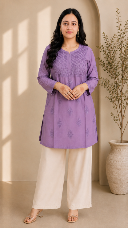 Purple Chikankari Short Kurta – Nawabi Summer