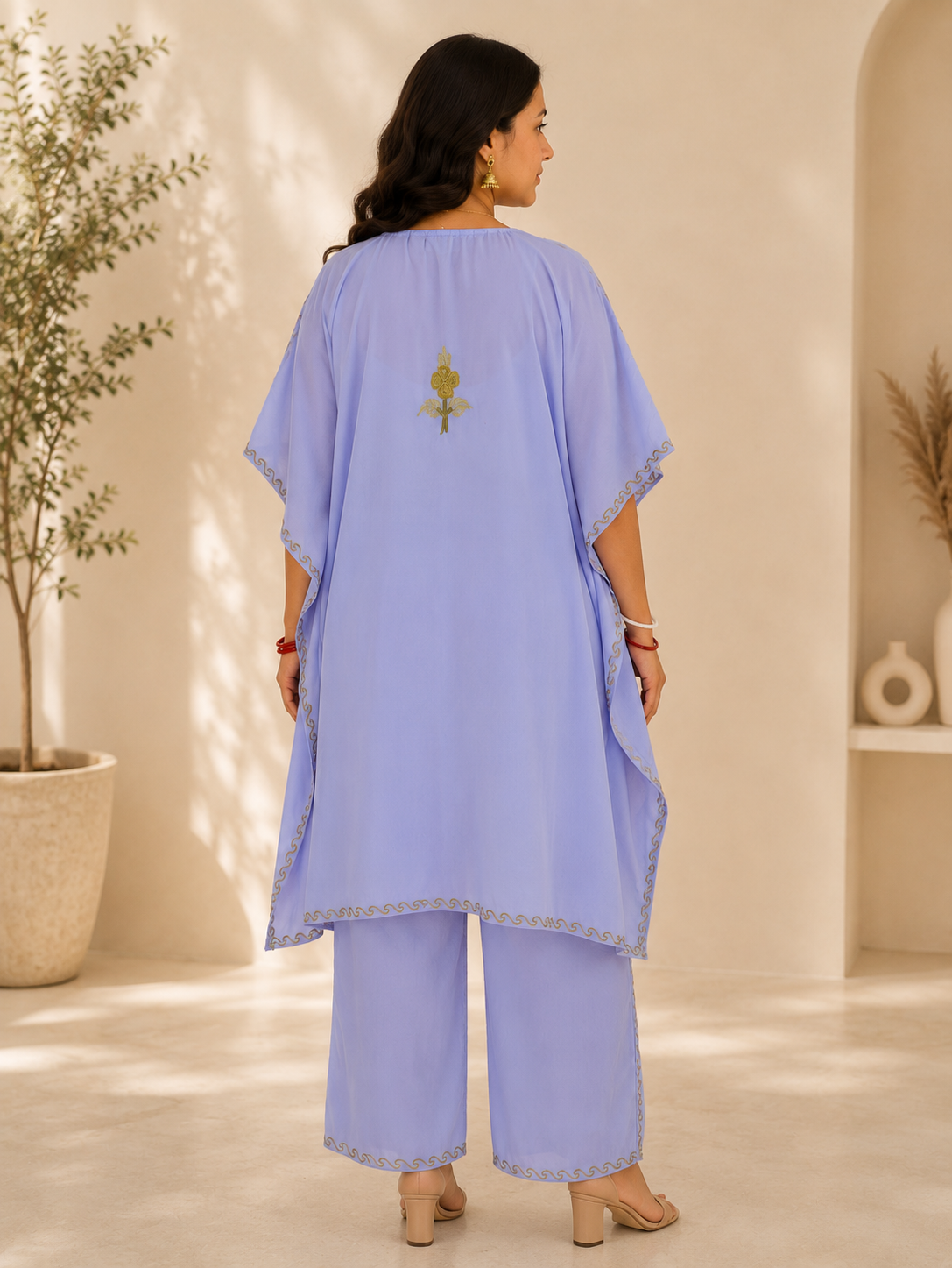 Purple Green Aari Work Kaftan Set - Koshur Summer 3