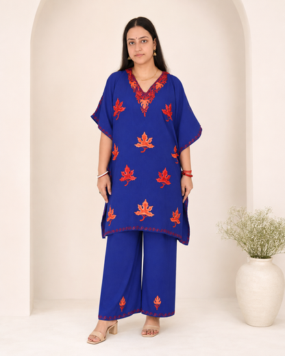 Royal Blue Aari Work Kaftan Set - Koshur Summer 1