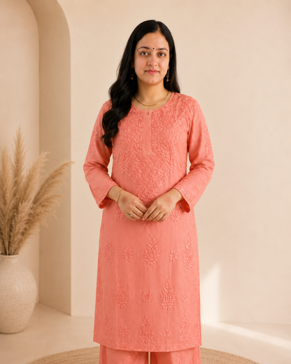 Peach Chikankari Cord Set – Nawabi Summer