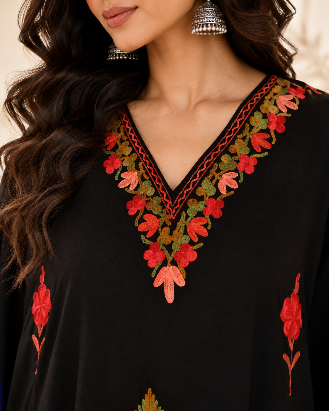 Black Blue Aari Work Kaftan - Koshur Summer 2