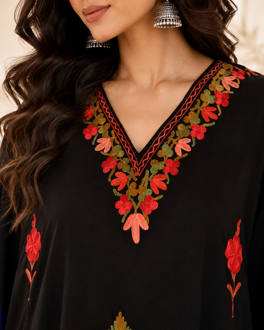 Black Blue Aari Work Kaftan - Koshur Summer 2