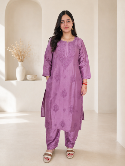 Purple Chikankari Cord Set – Nawabi Summer, front view
