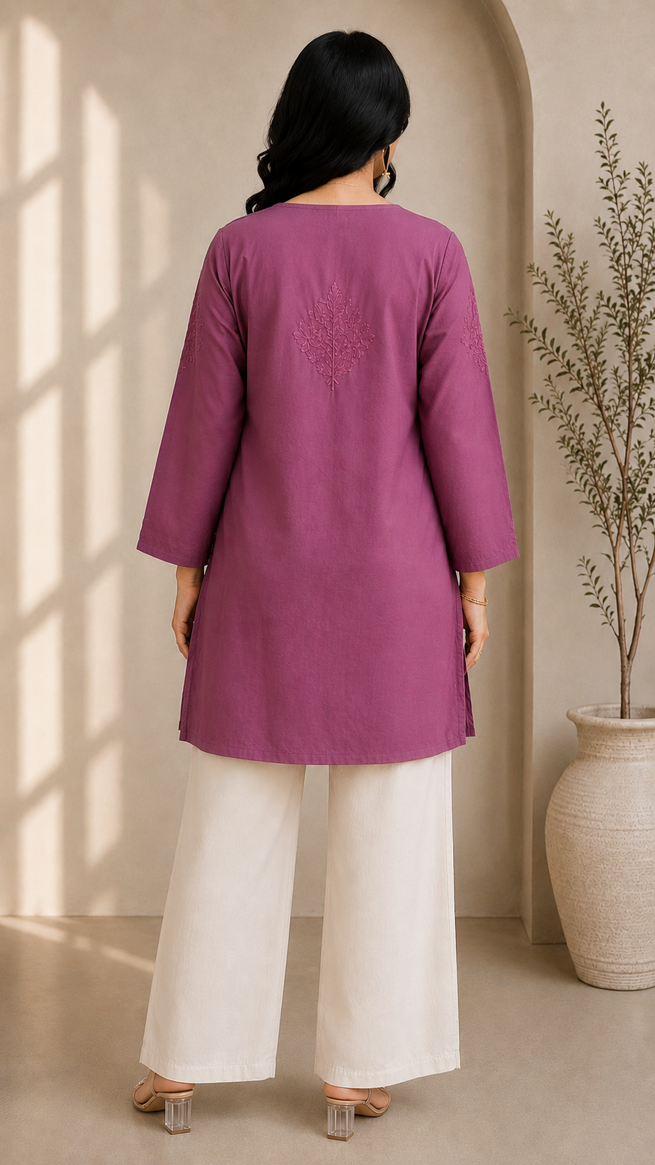 Plum Chikankari Short Kurta – Nawabi Summer