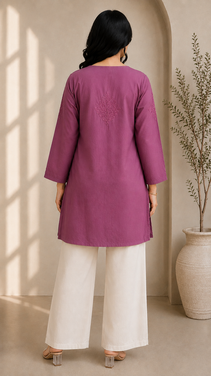 Plum Chikankari Short Kurta – Nawabi Summer
