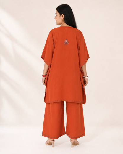 Rust Aari Work Kaftan Set - Koshur Summer 3