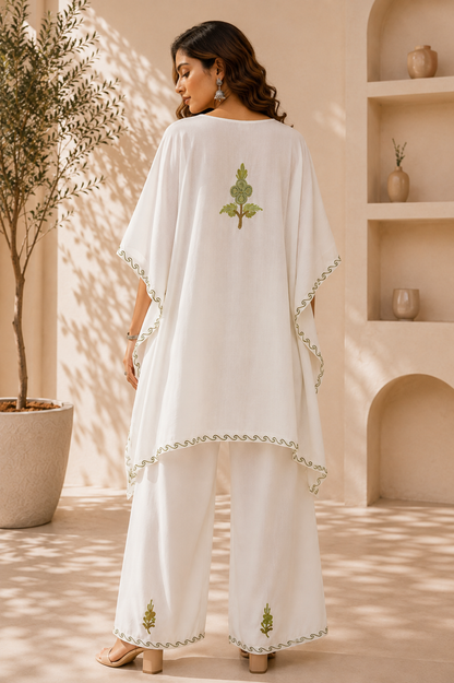 Off White Aari Work Kaftan Set - Koshur Summer 3
