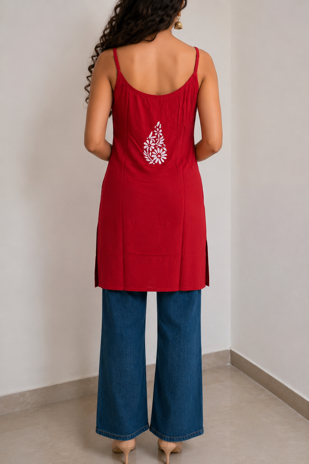 Red Chikankari Short Kurta – Nawabi Summer