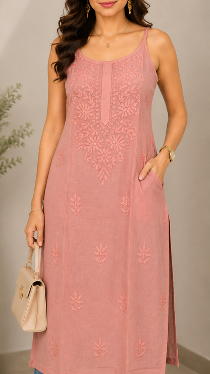 Peach Chikankari Long Kurta – Nawabi Summer