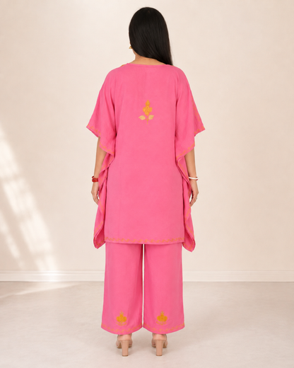 Rose Pink Aari Work Kaftan Set - Koshur Summer 3