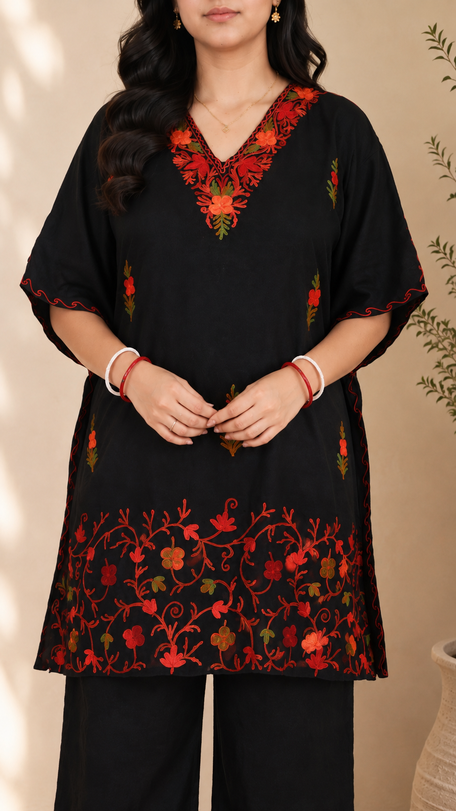 Black Aari Work Kaftan Set - Koshur Summer 2