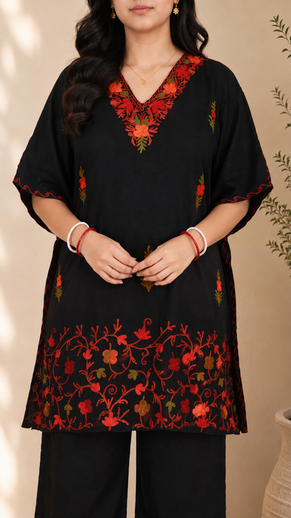 Black Aari Work Kaftan Set - Koshur Summer 2