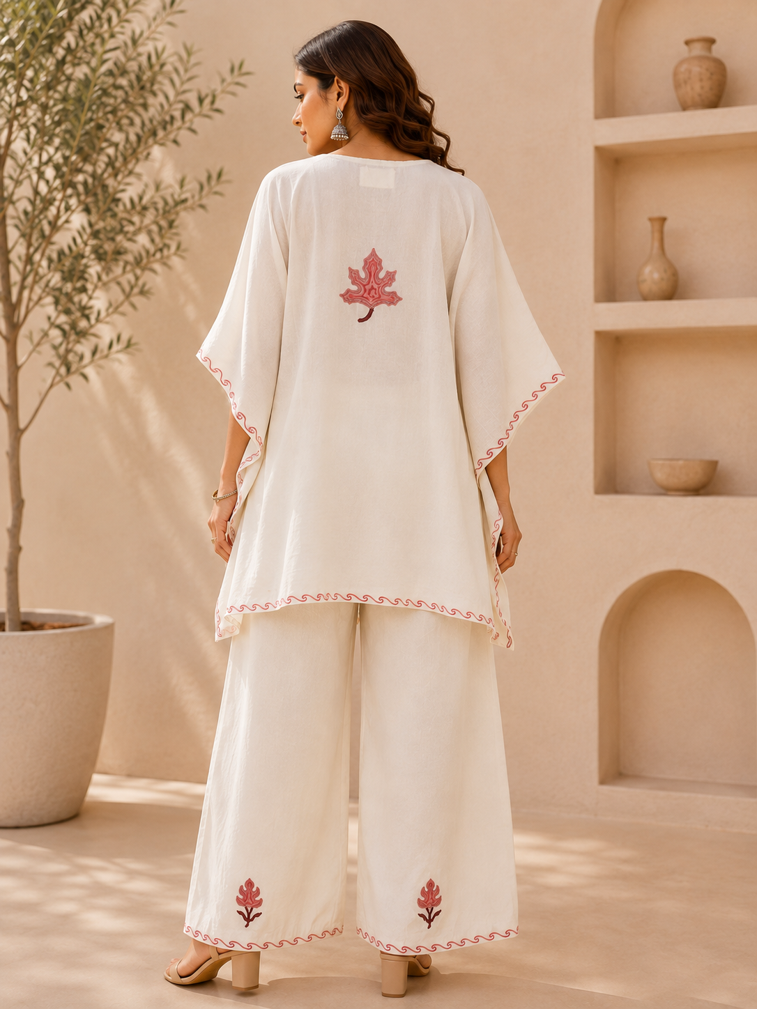 Off White Aari Work Kaftan Set - Koshur Summer 3
