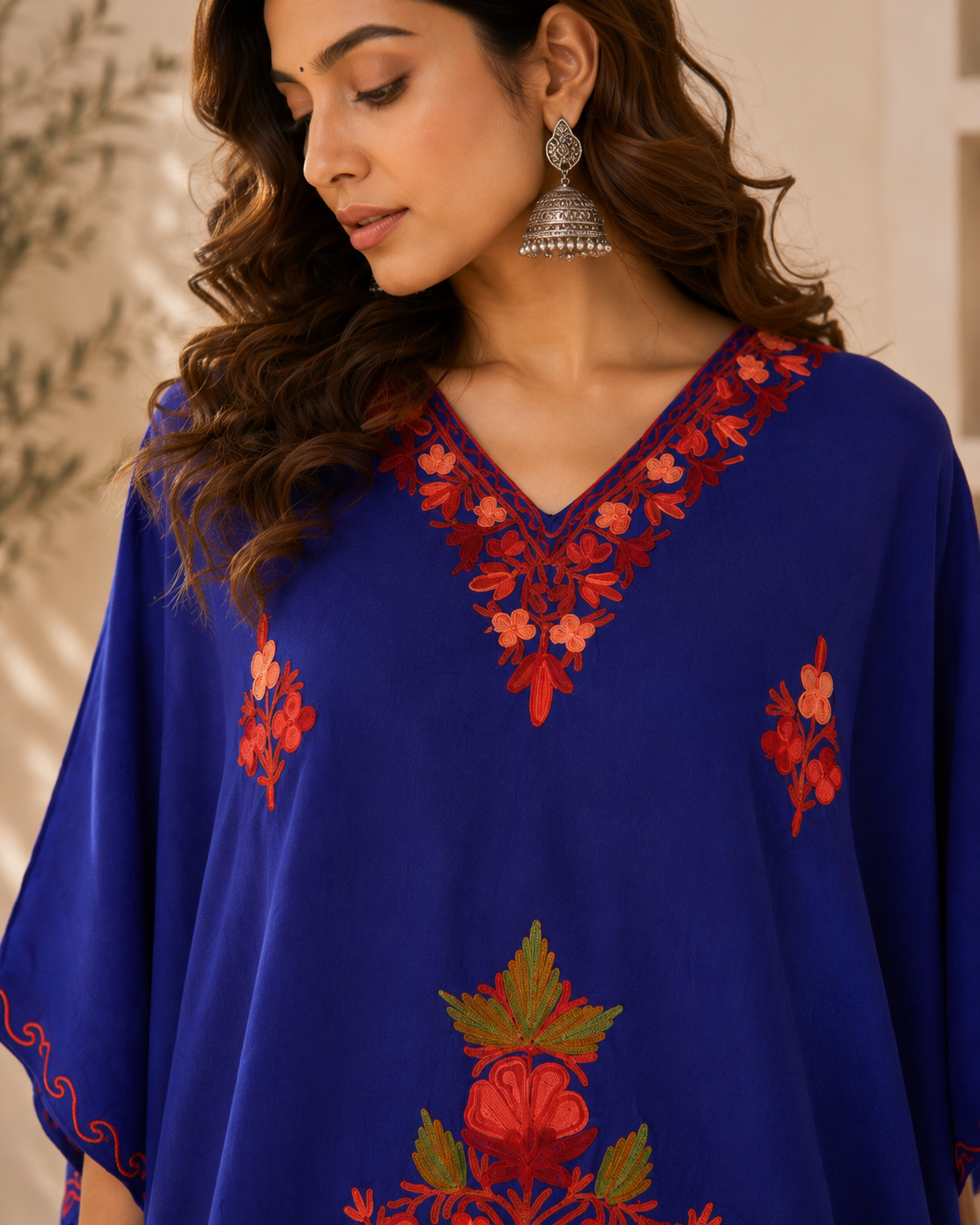 Blue Red Aari Work Kaftan Set - Koshur Summer 2