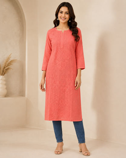 Pink Chikankari Long Kurta – Nawabi Summer