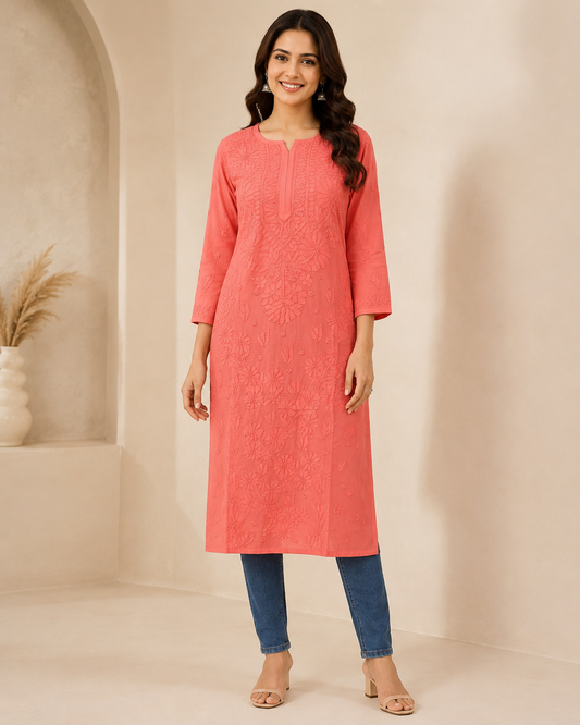 Pink Chikankari Long Kurta – Nawabi Summer