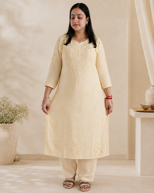 Lemon Chikankari Cord Set – Nawabi Summer
