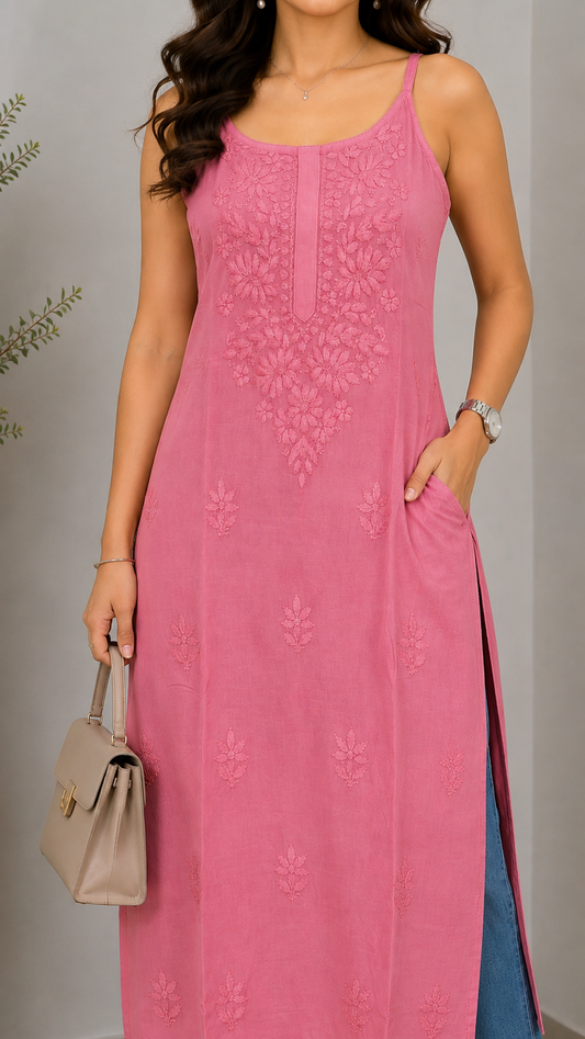 Rust Purple Chikankari Long Kurta – Nawabi Summer