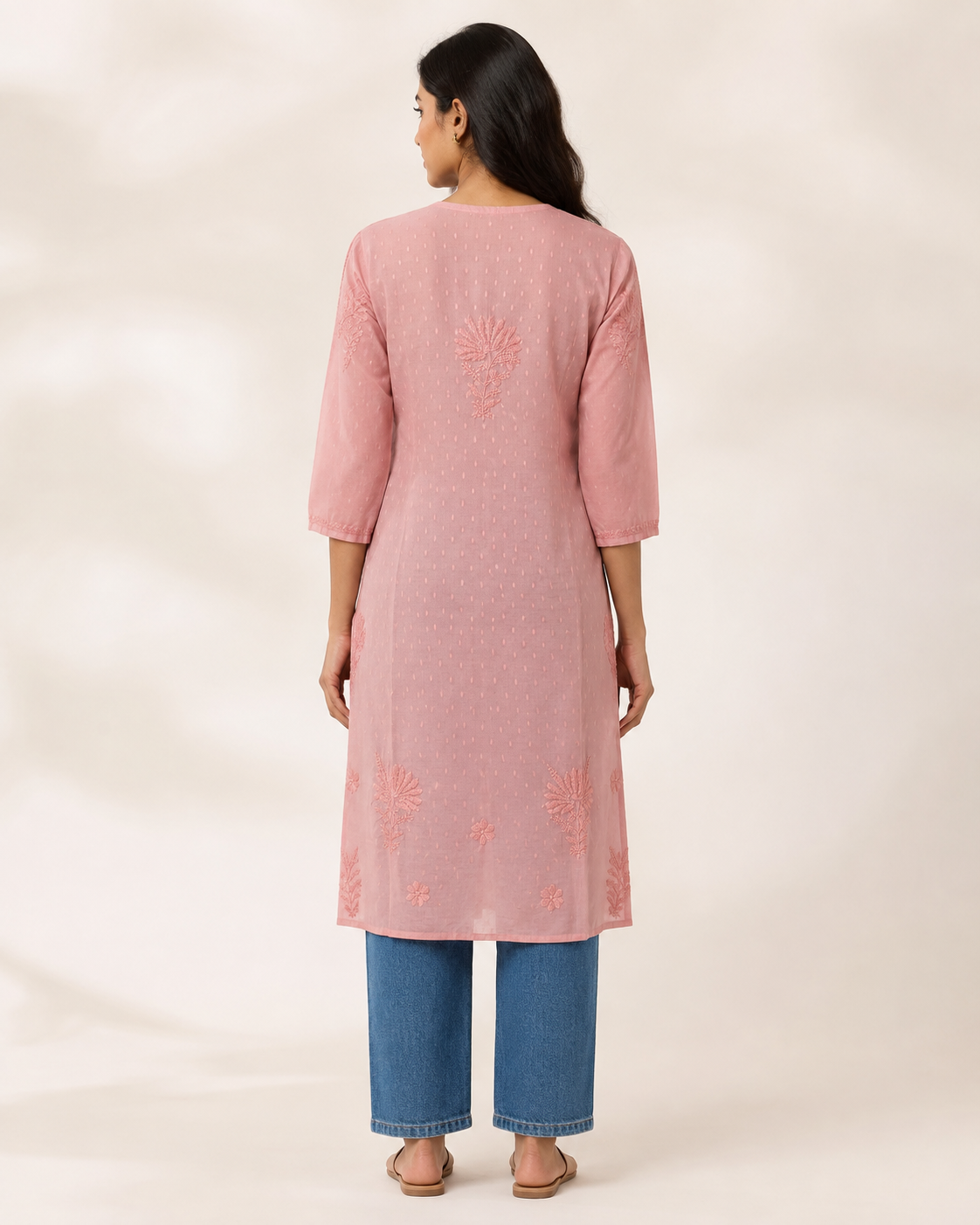 Peach Chikankari Long Kurta – Nawabi Summer, additional view