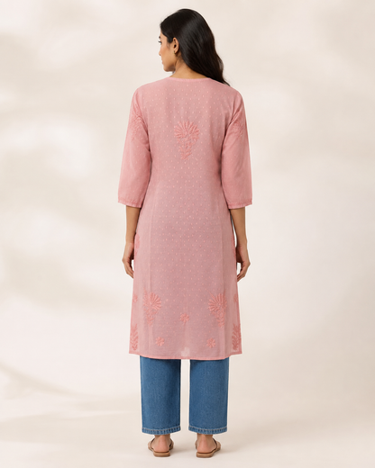 Peach Chikankari Long Kurta – Nawabi Summer, additional view
