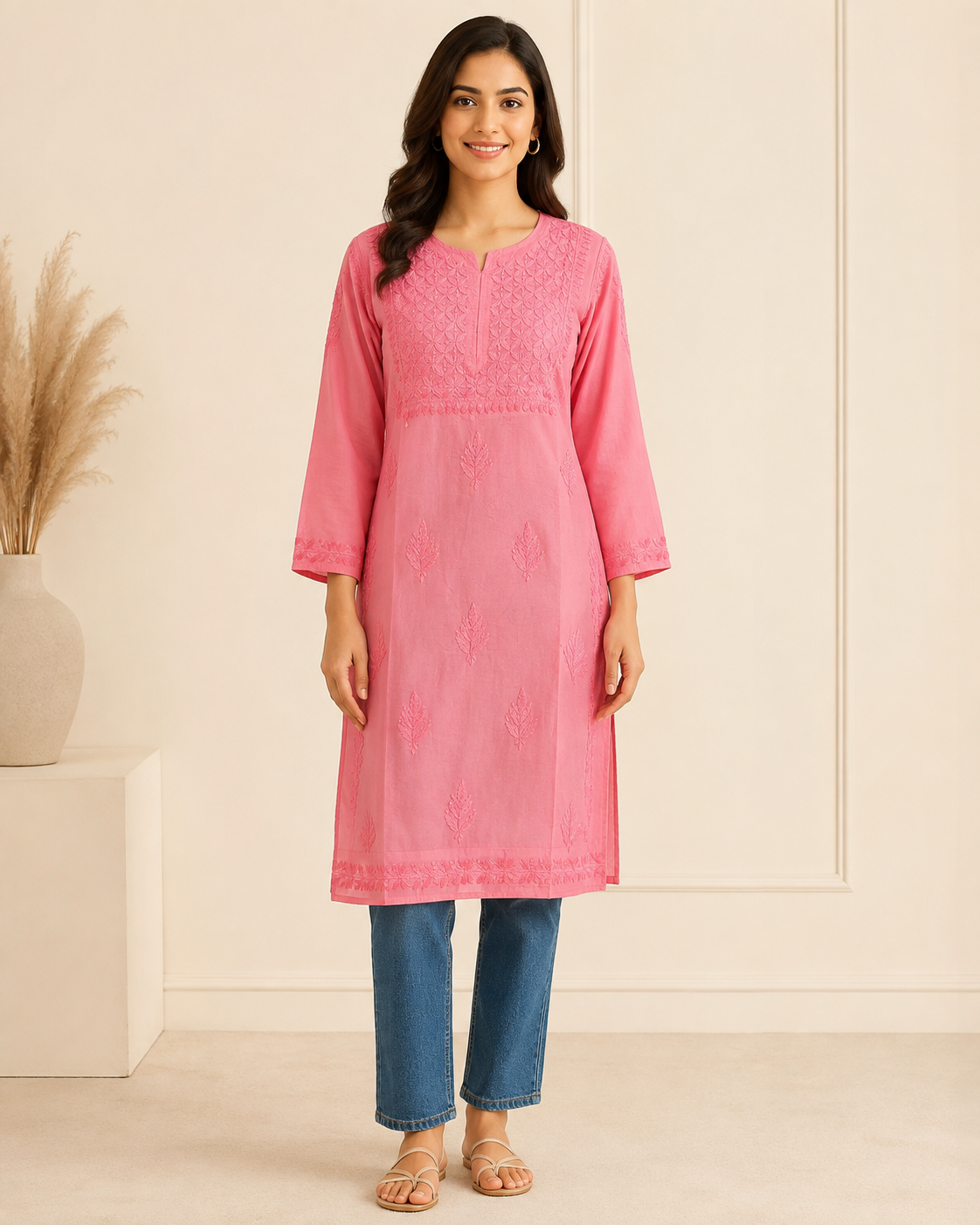 Pink Chikankari Short Kurta – Nawabi Summer