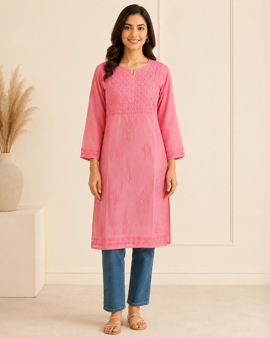 Pink Chikankari Short Kurta – Nawabi Summer