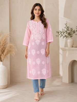 Mauve Chikankari Long Kurta – Nawabi Summer