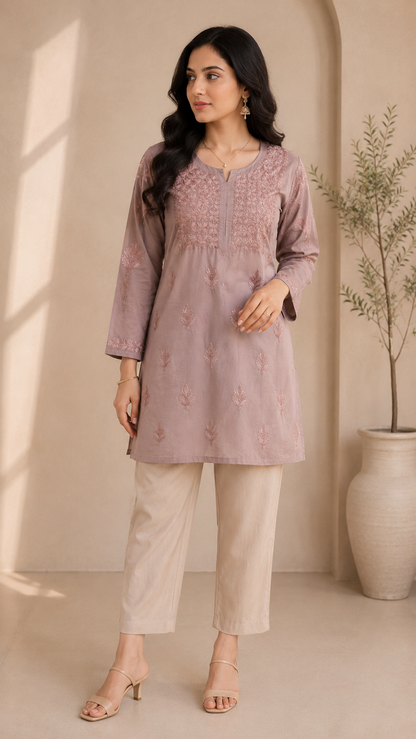 Mauve Chikankari Short Kurta – Nawabi Summer