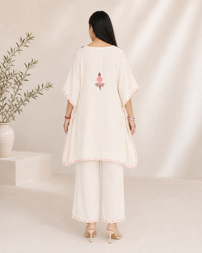 White Brown Aari Work Kaftan Set - Koshur Summer 3