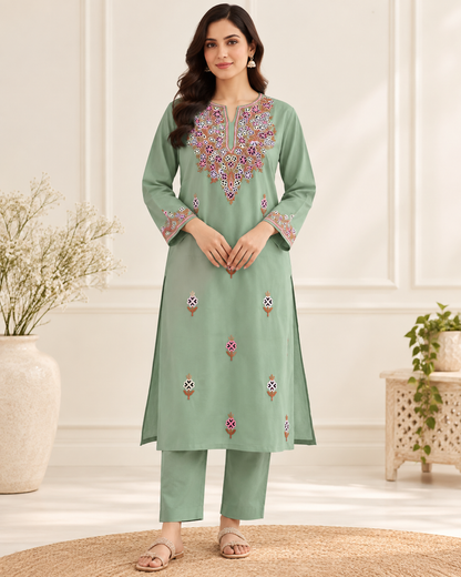 Green Aari Work Cord Set – Shalimar Summer