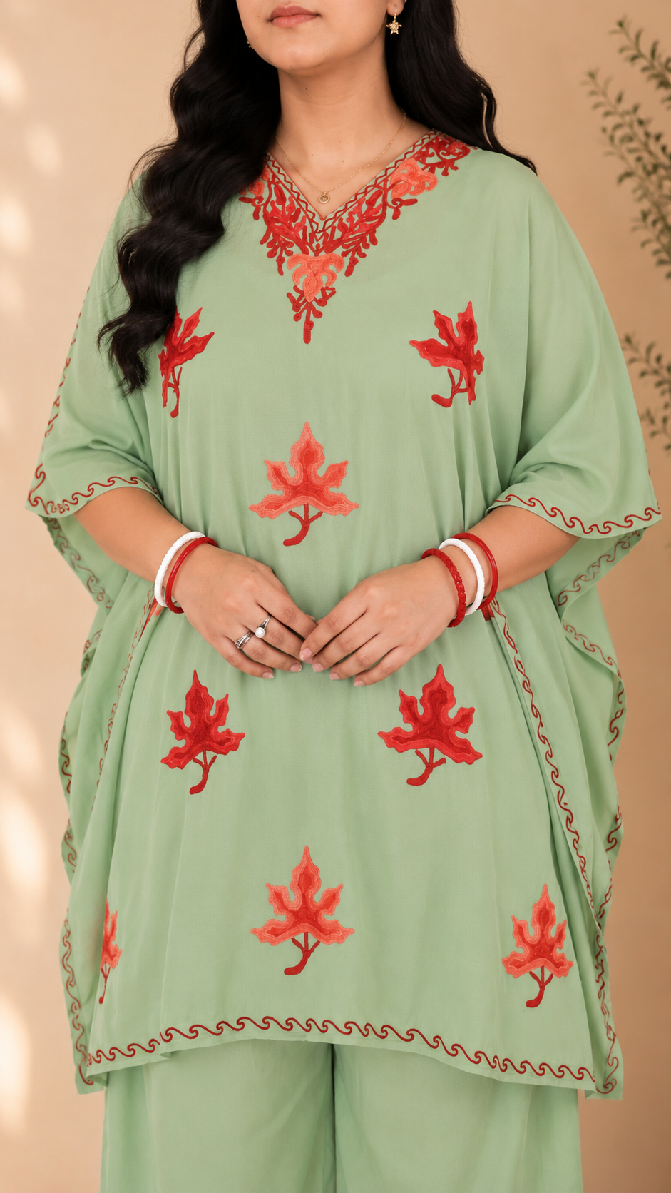 Mint Green Aari Work Kaftan Set - Koshur Summer 2