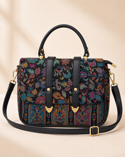 Black Pink Kani Work Double Belt Handbag