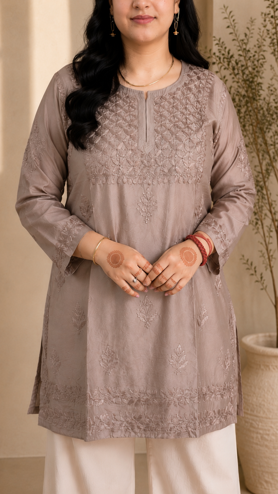 Taupe Chikankari Short Kurta – Nawabi Summer
